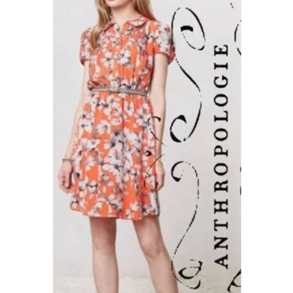 NWT Anthropologie Maeve Floral Spectrum Day Orange Silk Dress Size 8